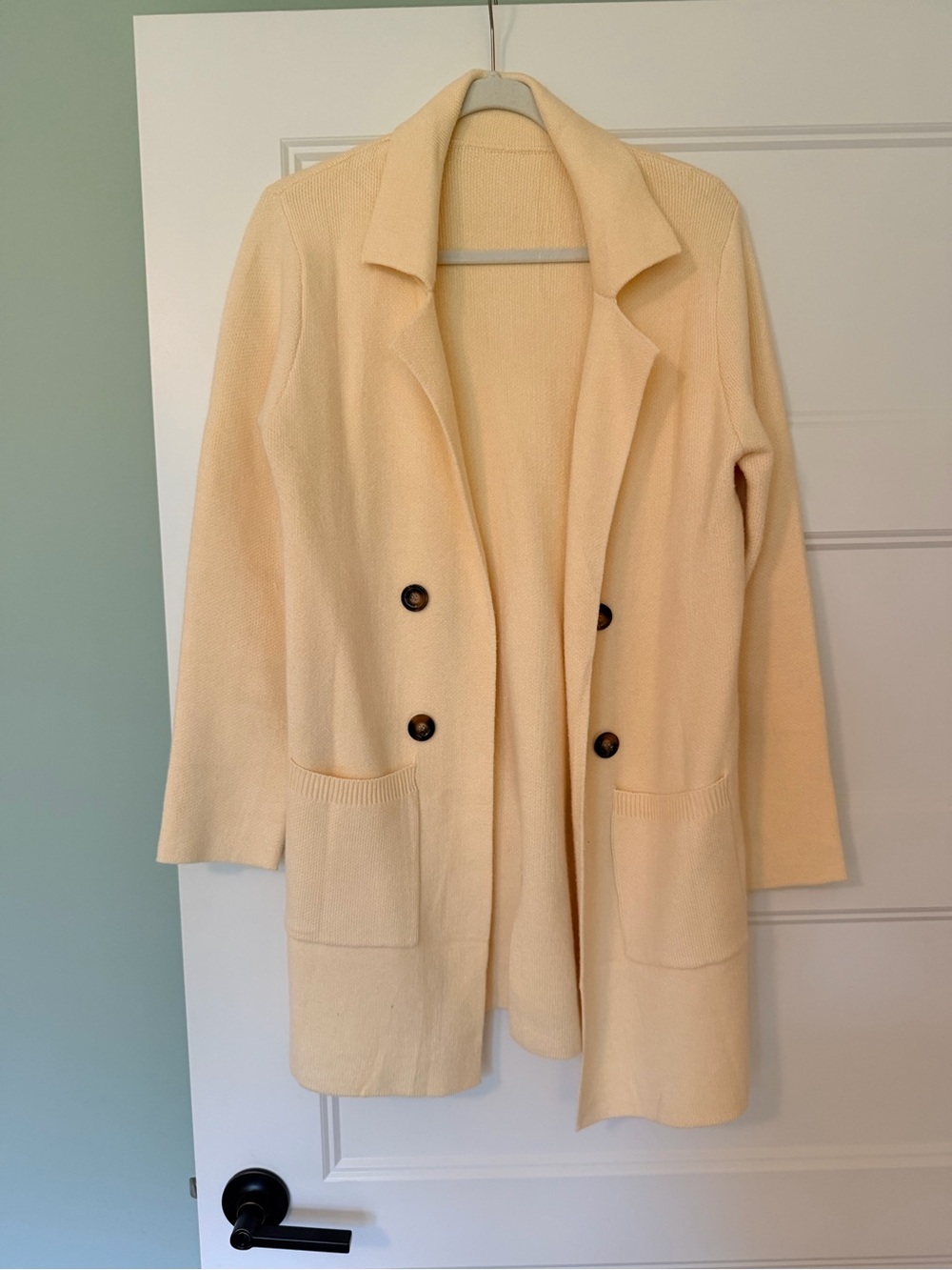 Cream Double-Button Long Knit Coat